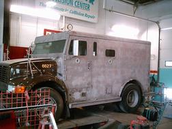 Truck on paint booth - truck collision repair in Runnemede, NJ Truck on paint booth - truck collision repair in Runnemede, NJ