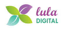 Logo with four stylized leaves in green, purple, and teal, with the word 