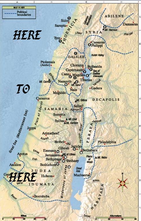 A map of the middle east with the words here to here
