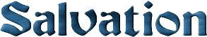 The word salvation is written in blue on a white background.