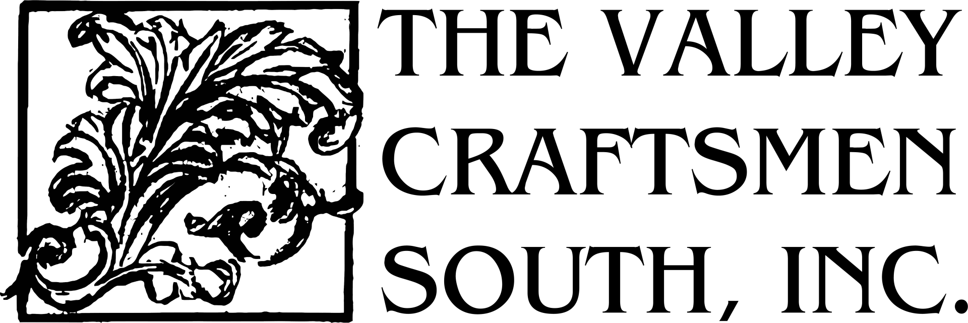 Logo for The Valley Craftsmen South, Inc. Decorative floral square on the left, black text on white background.