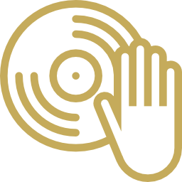 A gold icon of a hand holding a record.