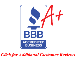 A bbb accredited business logo that says click for additional customer reviews