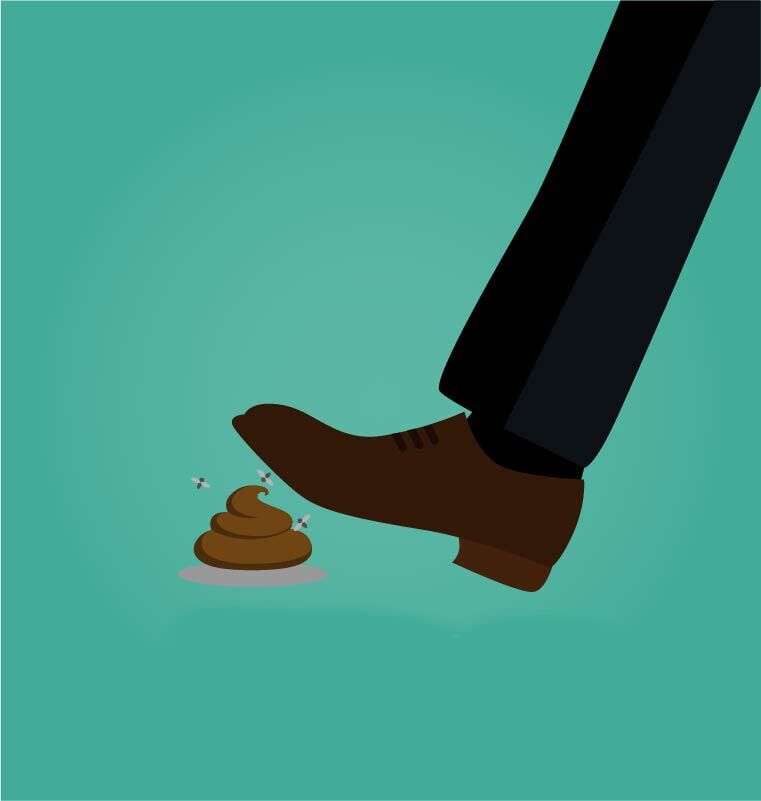 Cartoon of Man's Foot Stepping Into a Pile of Dog Mess — Pet Waste Removal Services in Algonac, MI Cartoon of Man's Foot Stepping Into a Pile of Dog Mess — Pet Waste Removal Services in Algonac, MI