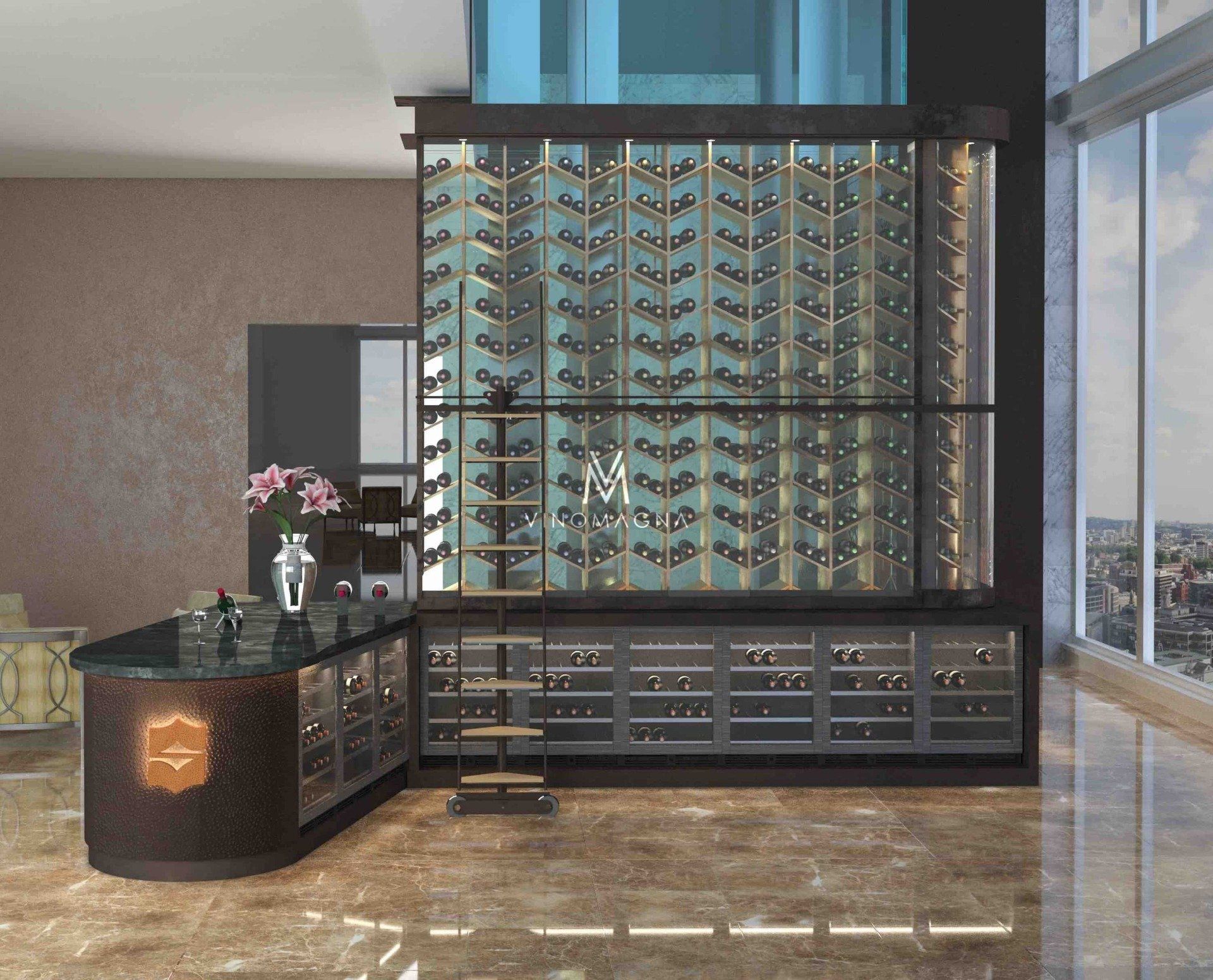 Vinomagna bespoke wine display wide view
