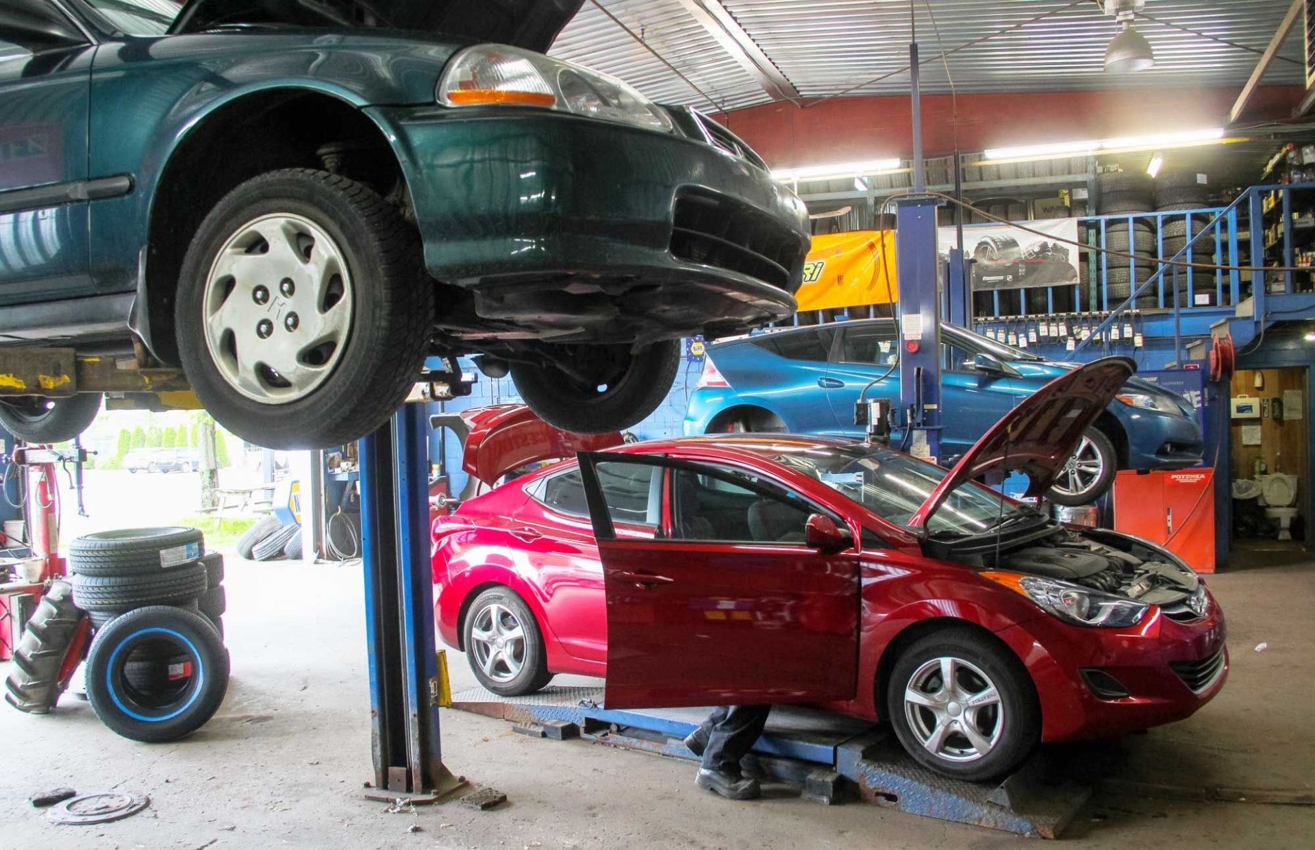 cars being serviced at the service station