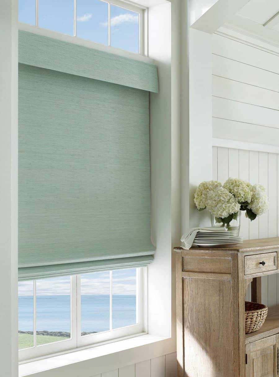 Wood woven shades in a sunny room