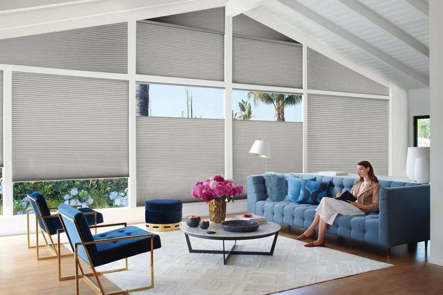 Living room with honeycomb shades