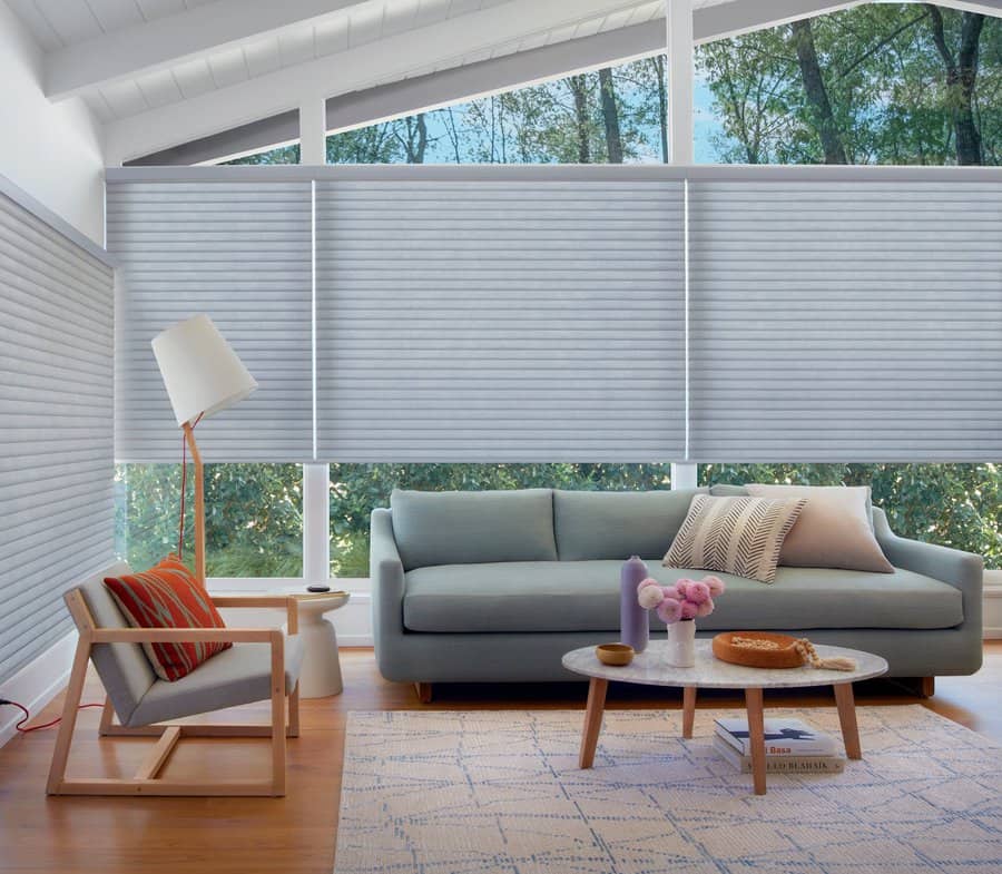 Bright living room in Auburn, WA with cellular roller shades installed