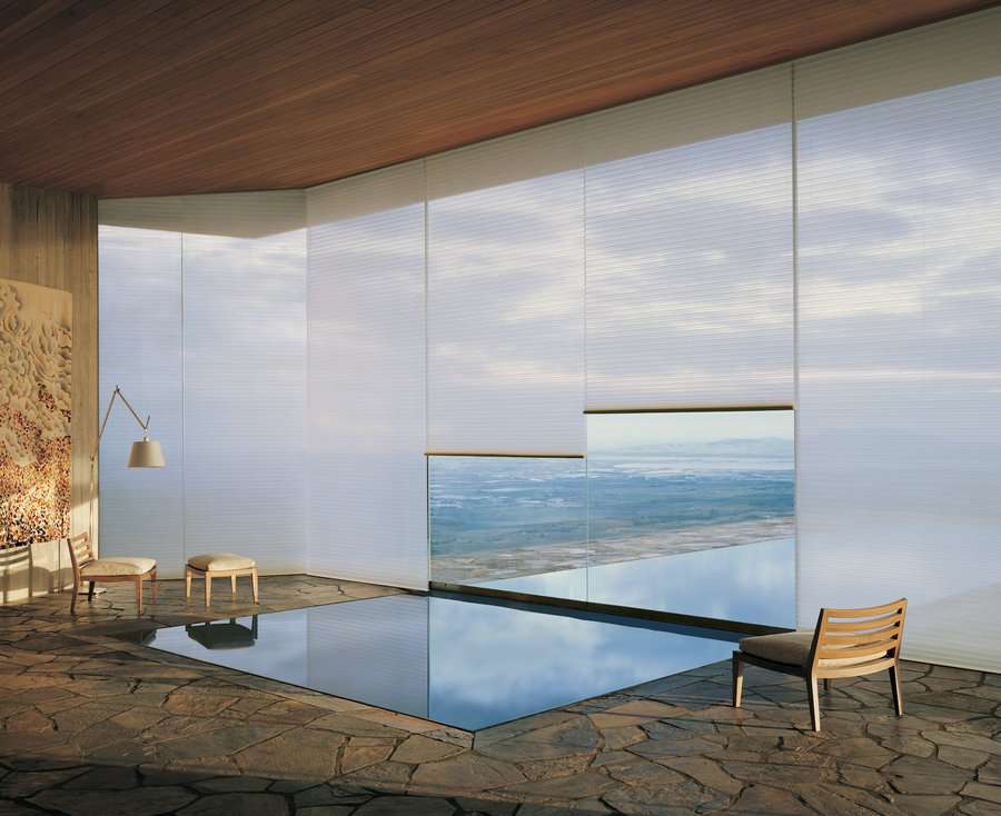 Luxury living room with honeycomb shades