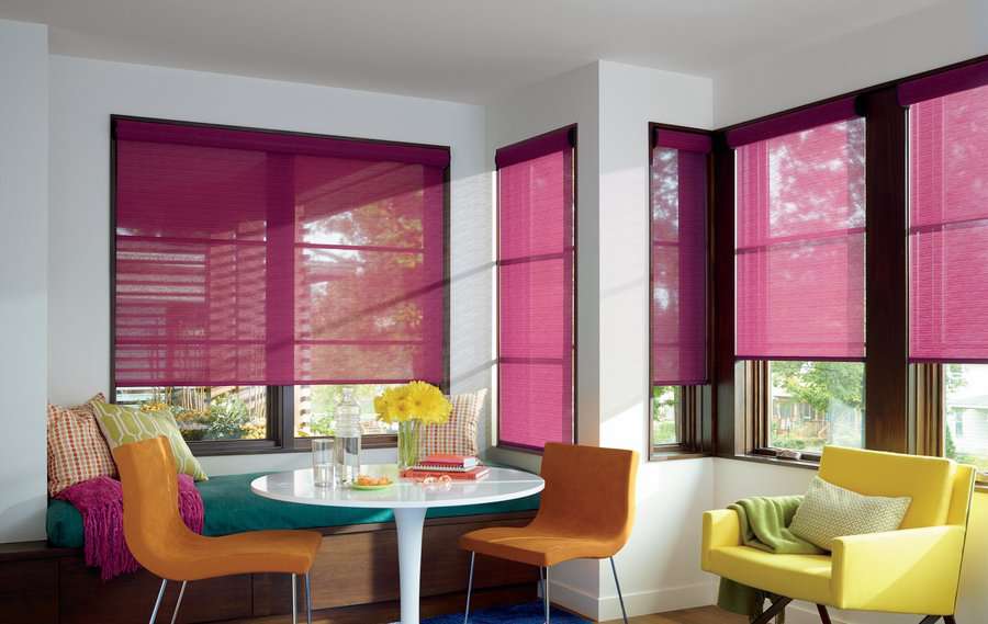 Breakfast nook in Kent, WA with HD designer roller shades