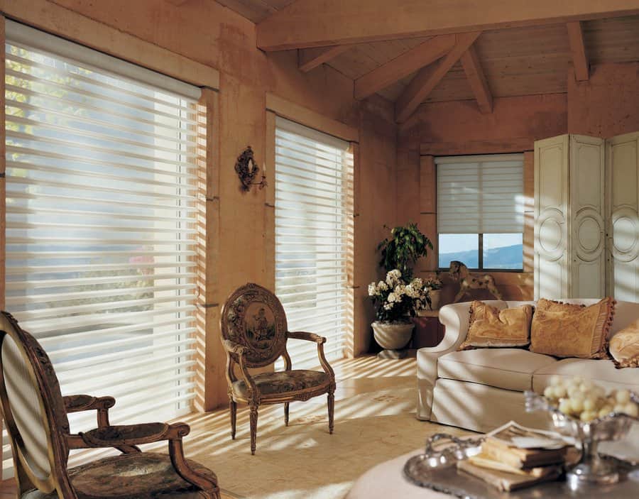 Living room in Black Diamond, WA with Pirouette window shadings installed