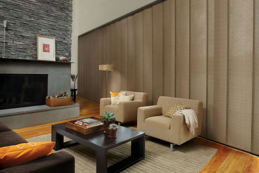 Living room with gliding window panels near Auburn, WA