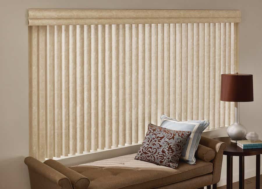 Living room in Des Moines, WA with soft vertical blinds