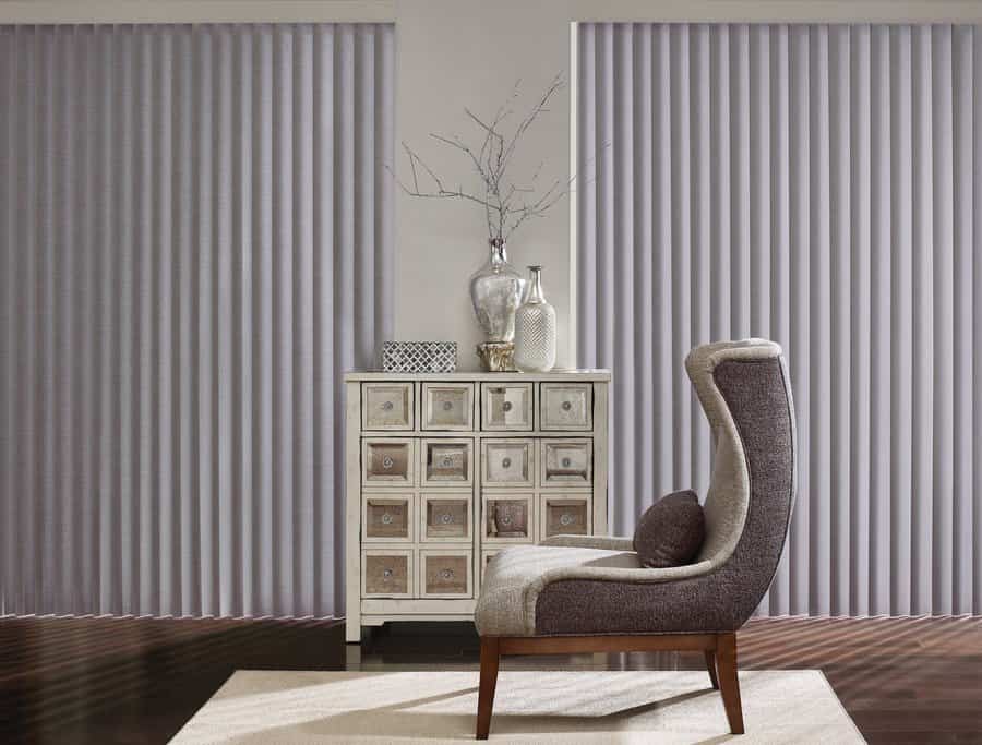 Living room near Maple Valley, WA with soft vertical blinds