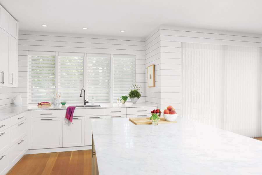 Kitchen in Normandy Park, WA with Luminette sheers installed
