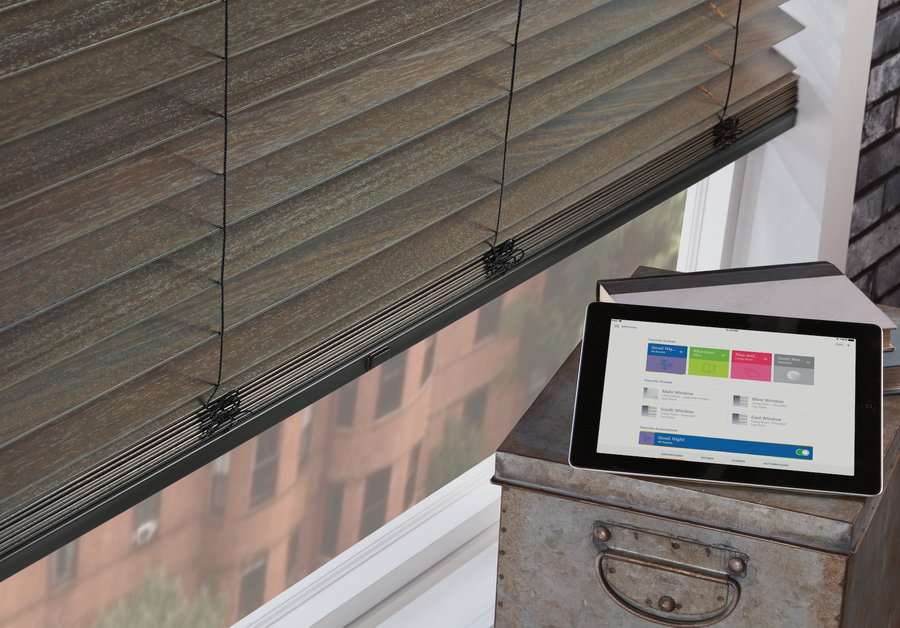 Tablet that remote controls Parkland wood blinds