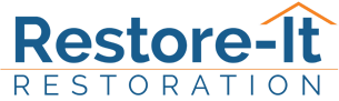 Restore-It Restoration logo with a blue font and a house icon.