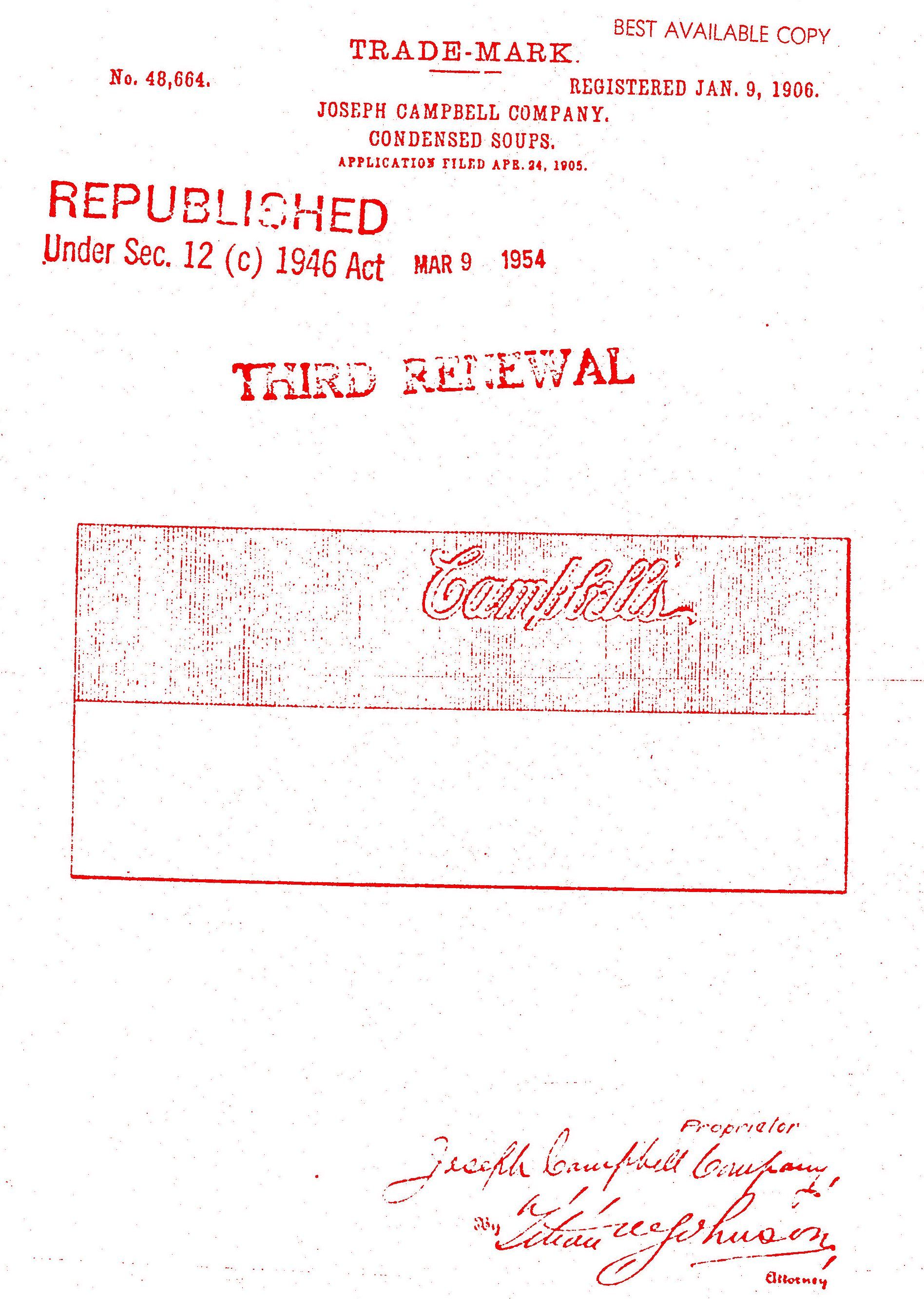 Red stamp for a trademark renewal application. Includes text 