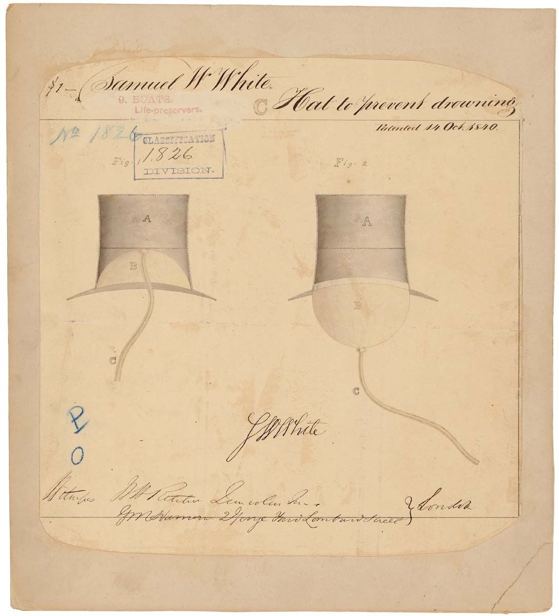 Diagram of a device to prevent drowning, featuring two neck collars with attached tubes.