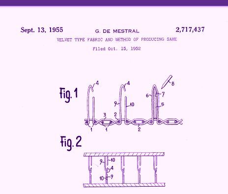 Patent diagram: fabric with hooks and loops, sectional views, labeled 