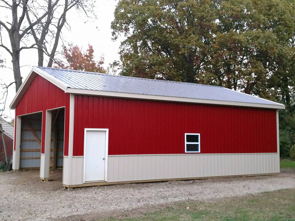 red white garage