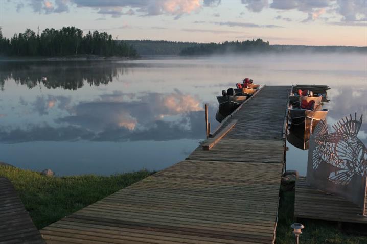 The fishing boats docked at Oak Lake Lodge.