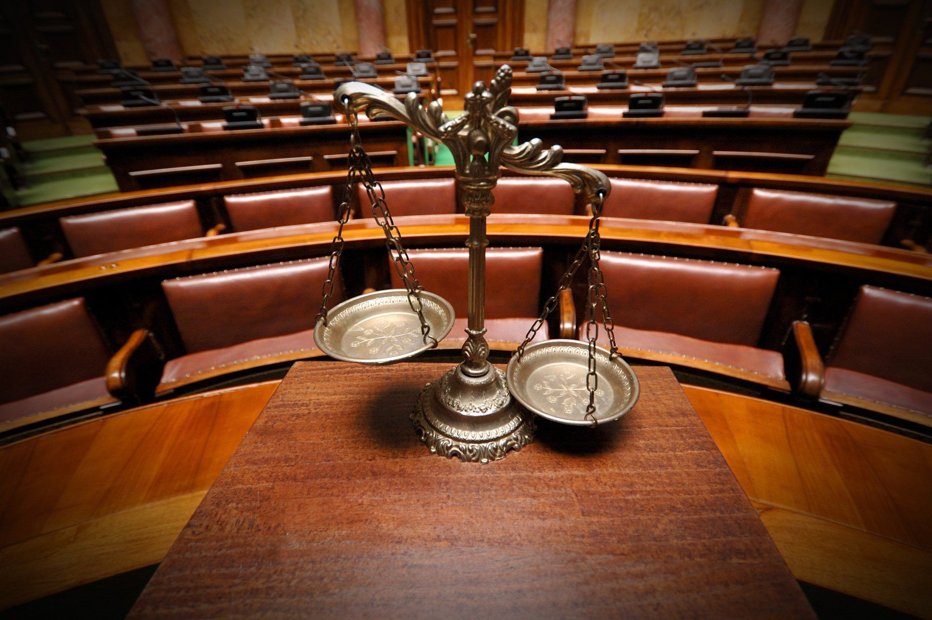 Courtroom With A Scale Of Justice — Hanover, PA — Kalasnik Law Office LLC Courtroom With A Scale Of Justice — Hanover, PA — Kalasnik Law Office LLC