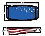 Illustration of a blue, star-spangled rectangular banner above a rippling red, white, and blue American flag