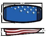 Blue and red American flag waving with white stars and stripes, outlined in black