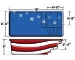 Diagram of American flag dimensions with front and folded side views in red, white, and blue