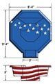 Blue stop sign with stars and red-and-white stripes, resembling the U.S. flag inside an octagon.