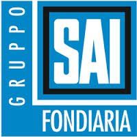 A blue and white logo for a company called gruppo sai fondaria.
