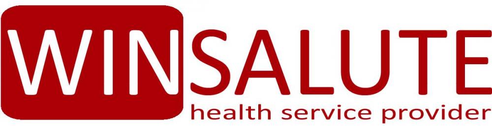 Un logo rosso e bianco per il fornitore di servizi sanitari Win Salute