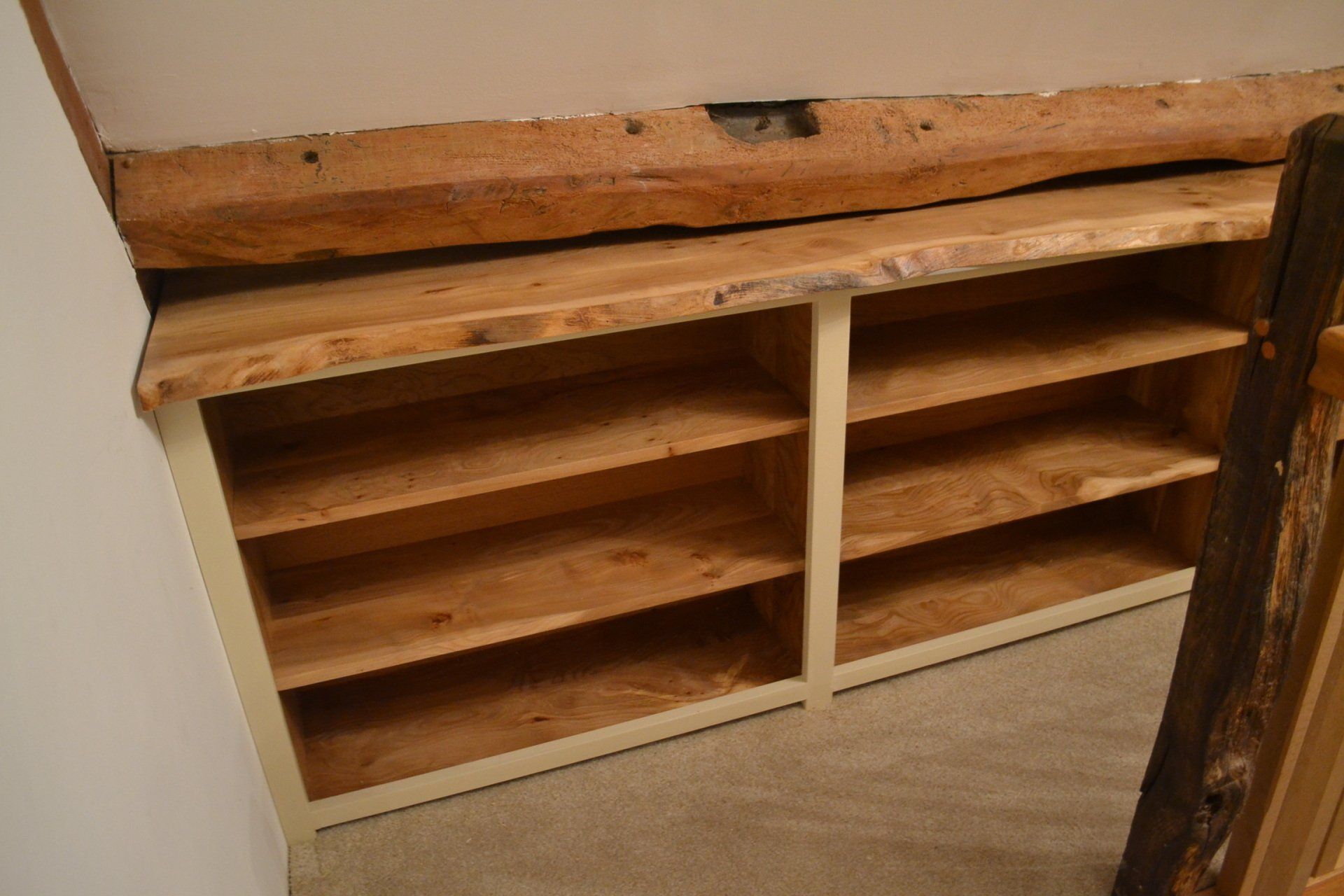 Bespoke solid elm bedroom shelves
