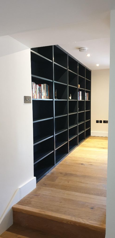 Bespoke bookcase
blue bookcase
shelving
contemporary bookcase