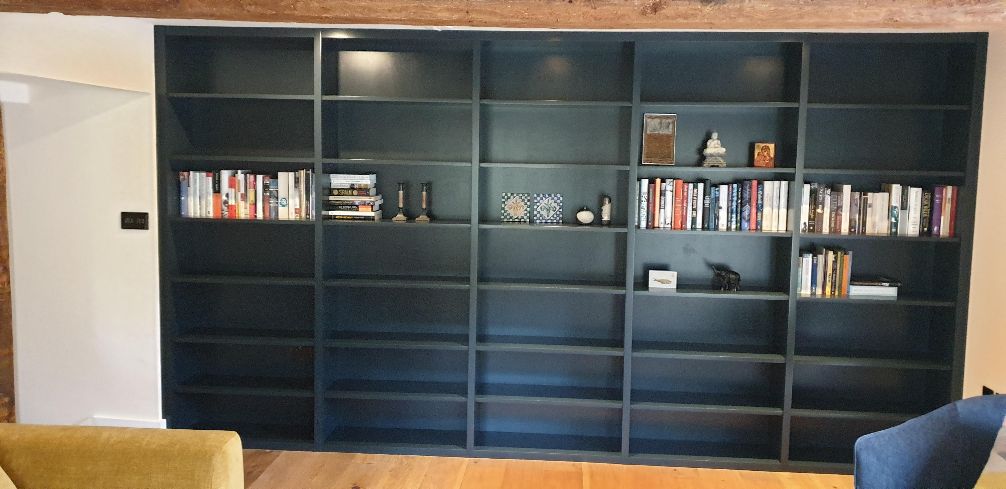 Bespoke bookcase
blue bookcase
shelving
contemporary bookcase
