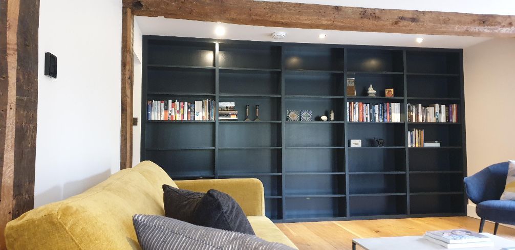 Bespoke bookcase
blue bookcase
shelving
contemporary bookcase