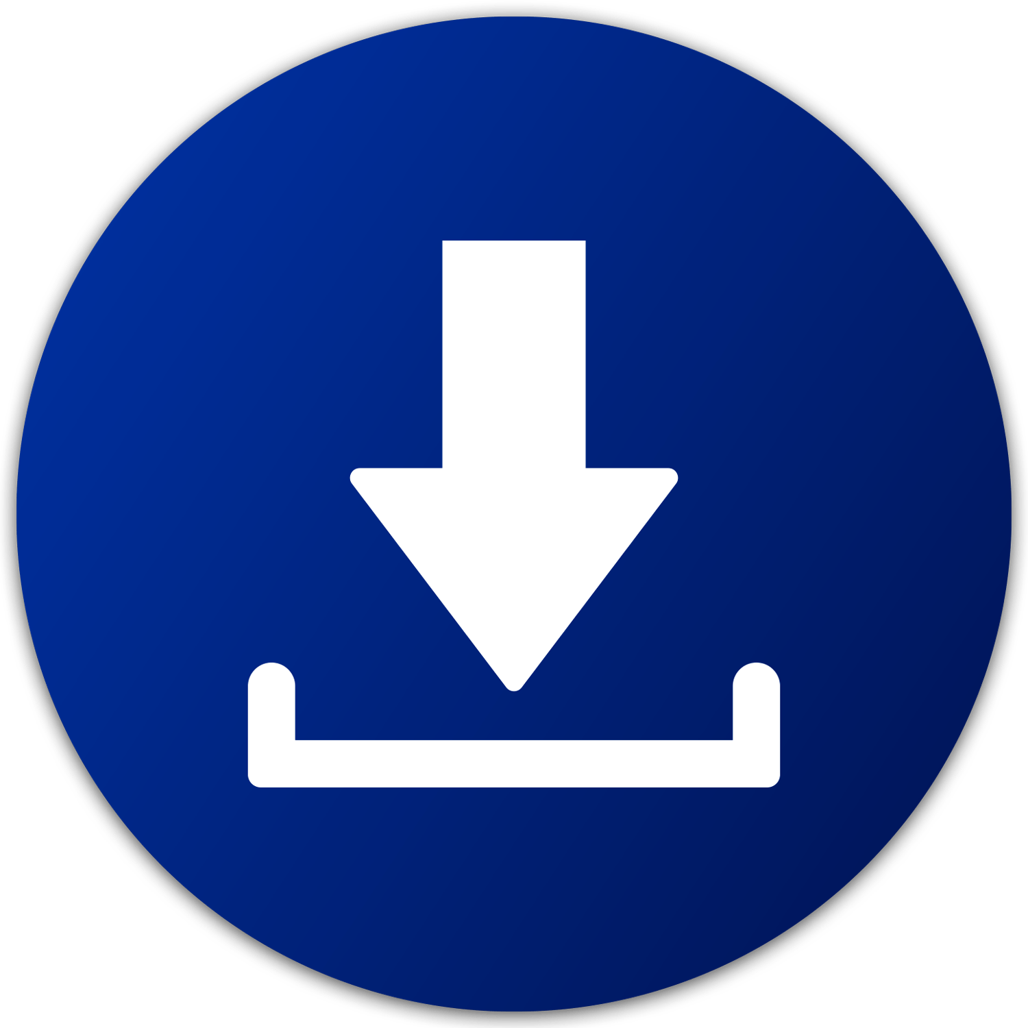 A blue circle with a white arrow pointing down