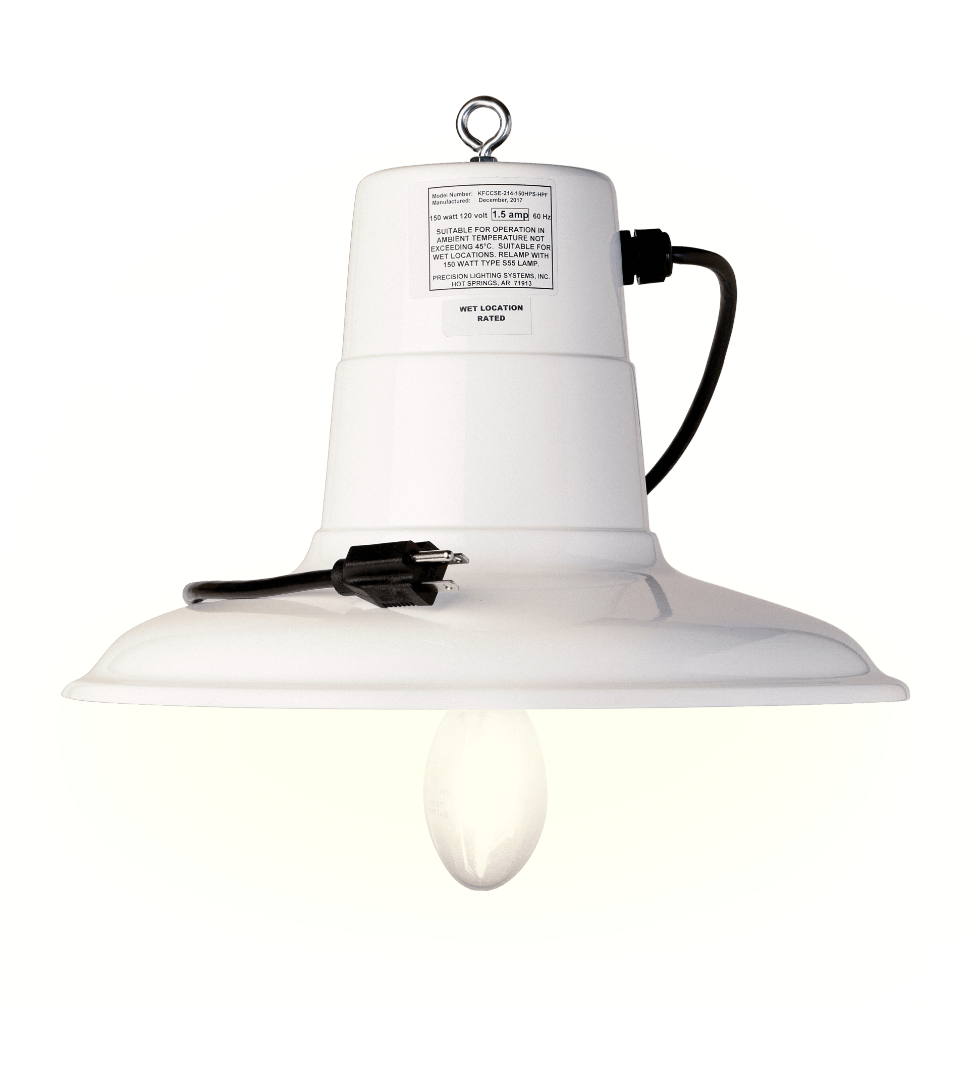 A white pendant light with a light bulb attached to it.