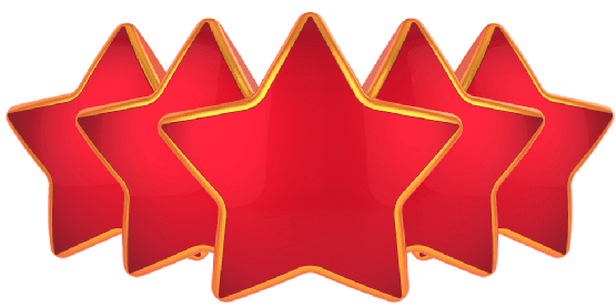 Five red stars with gold edging.