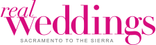 The logo for real weddings is pink and white and says sacramento to the sierra.