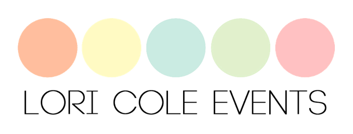 Lori cole events logo with colorful circles on a white background