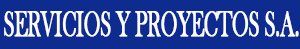 White text “SERVICIOS Y PROYECTOS S.A.” on a blue background.
