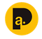 Logotipo circular amarillo con una “a” minúscula negra y un punto dentro de una forma negra.