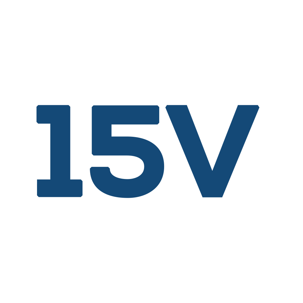 A blue 15v logo on a white background.