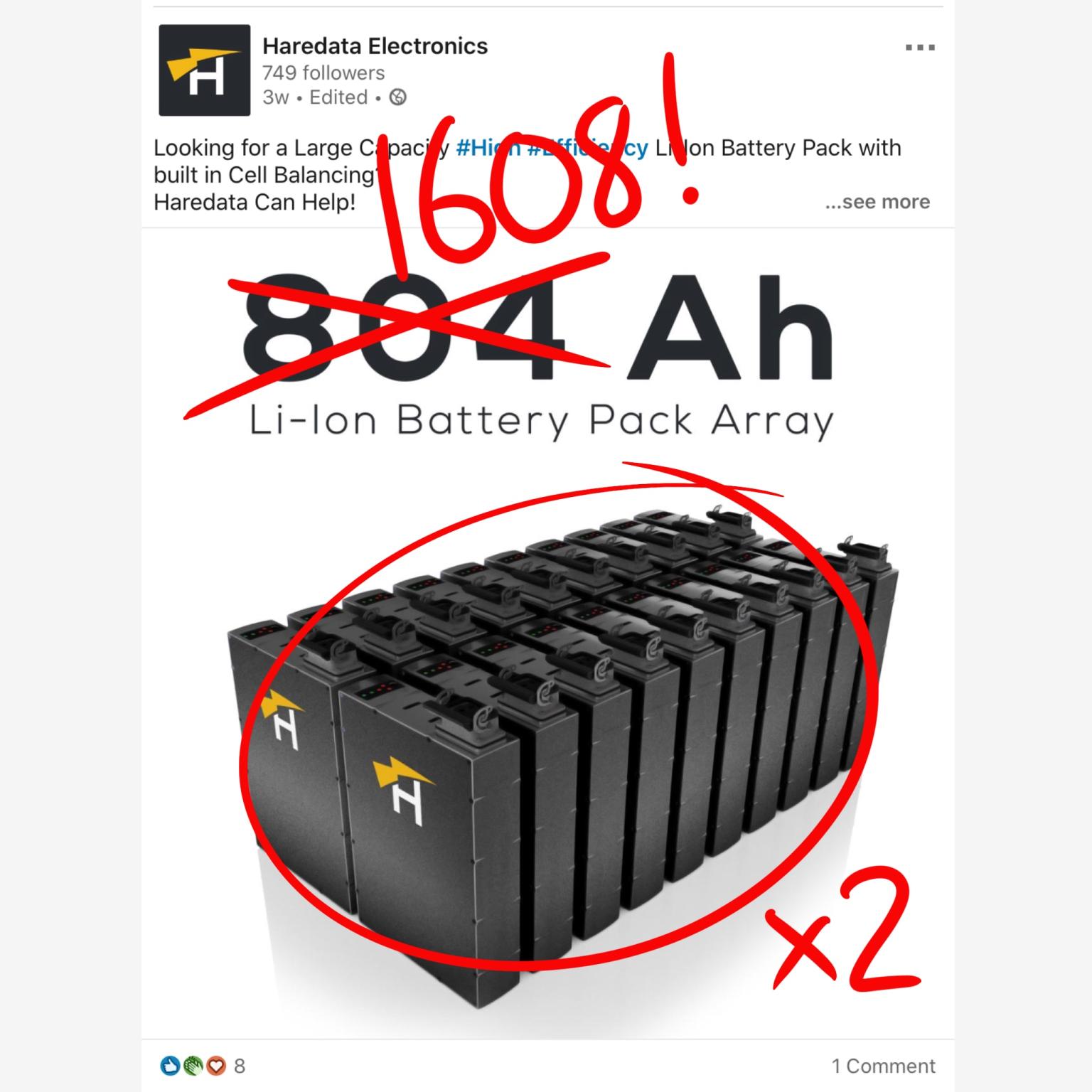 1608 Ah Capacity
