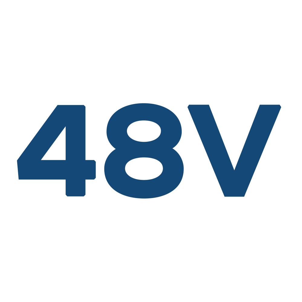 A blue 48v logo on a white background