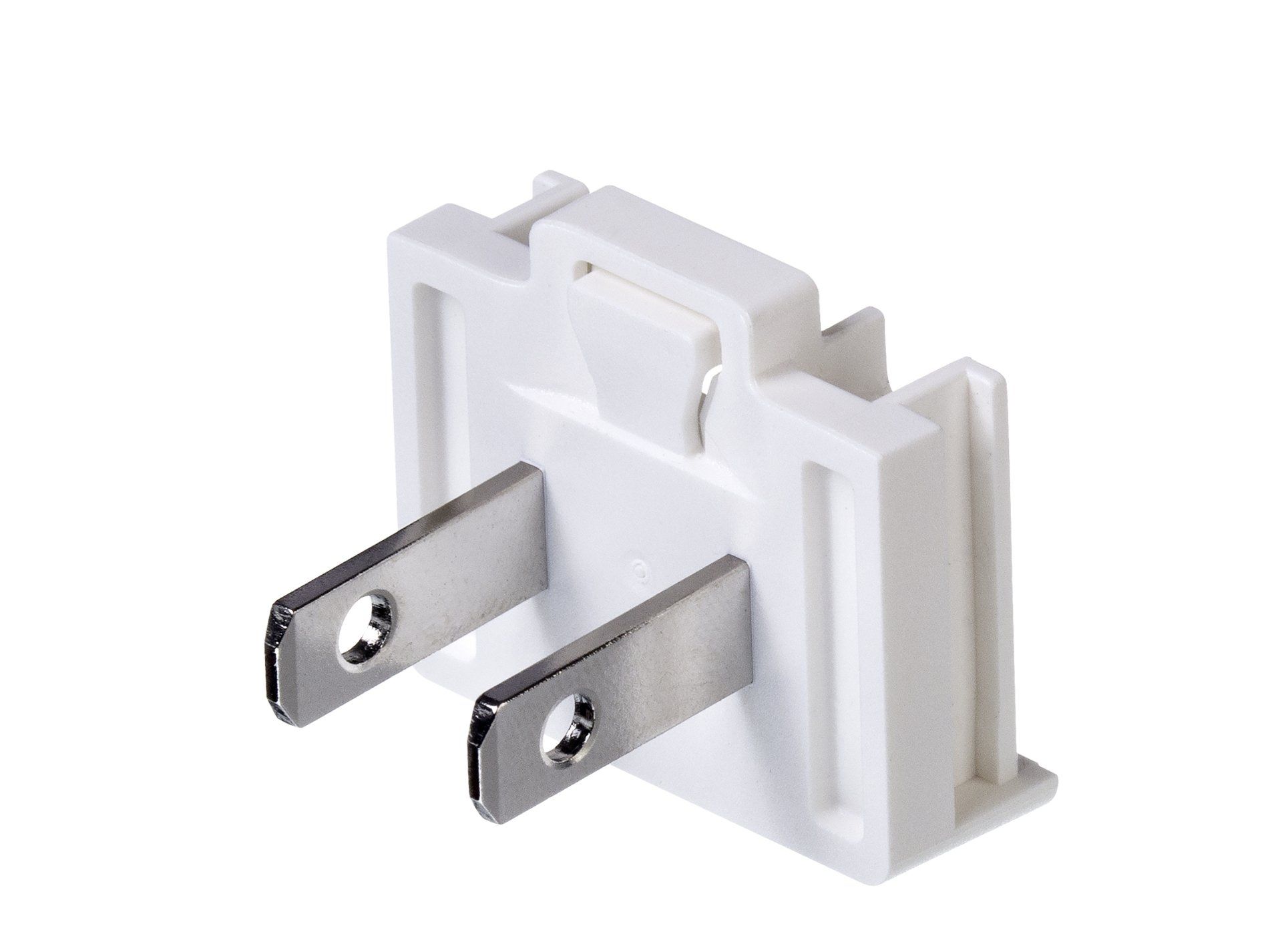 A close up of a white plug on a white background