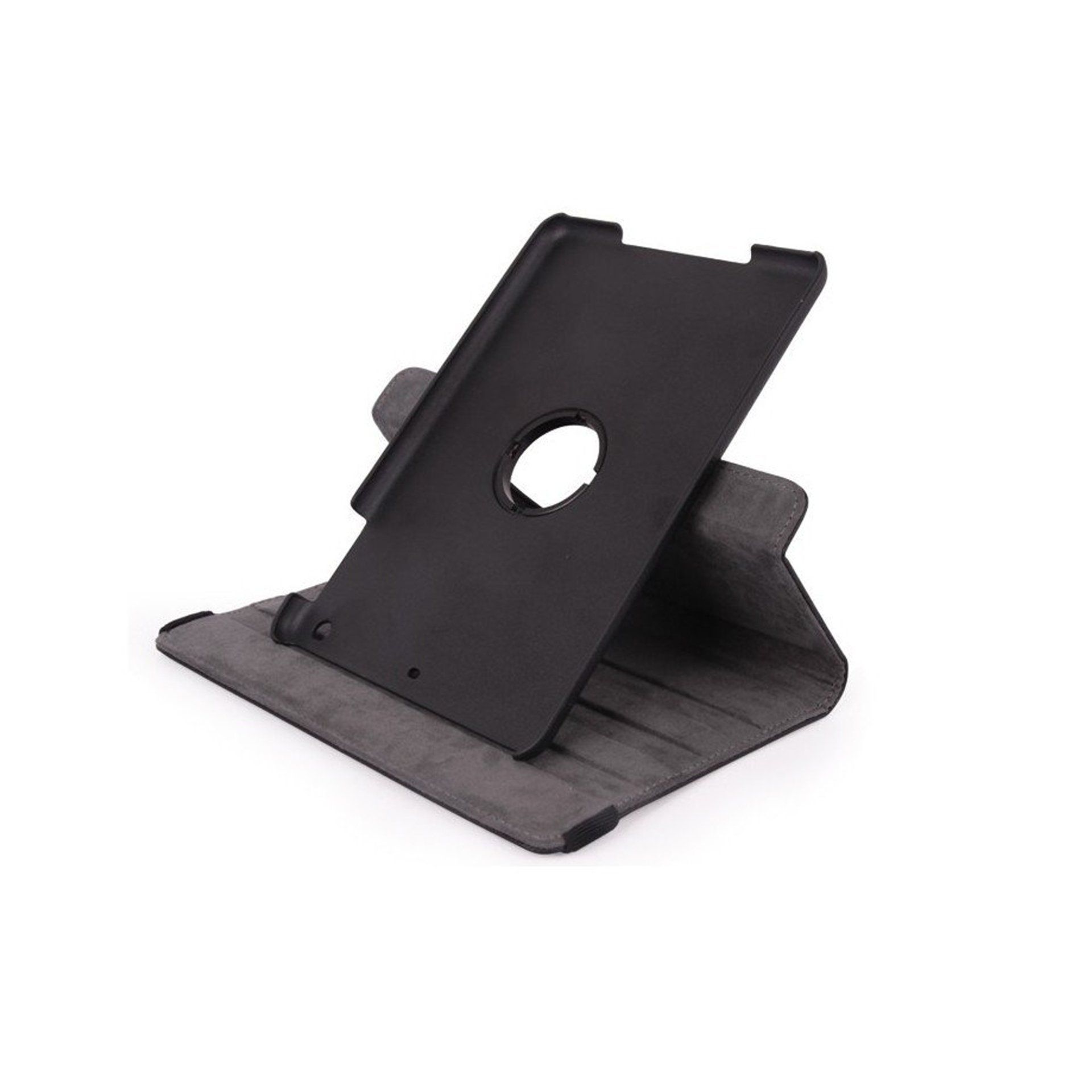 A black tablet case is sitting on a white surface.